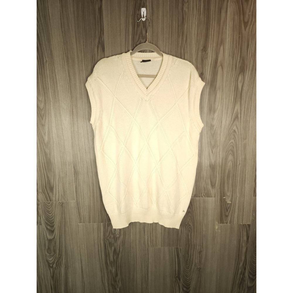 New Man Mens Cream Diamond Cable Knit V-Neck Sweater Vest Sleeveless Pullover‎ L